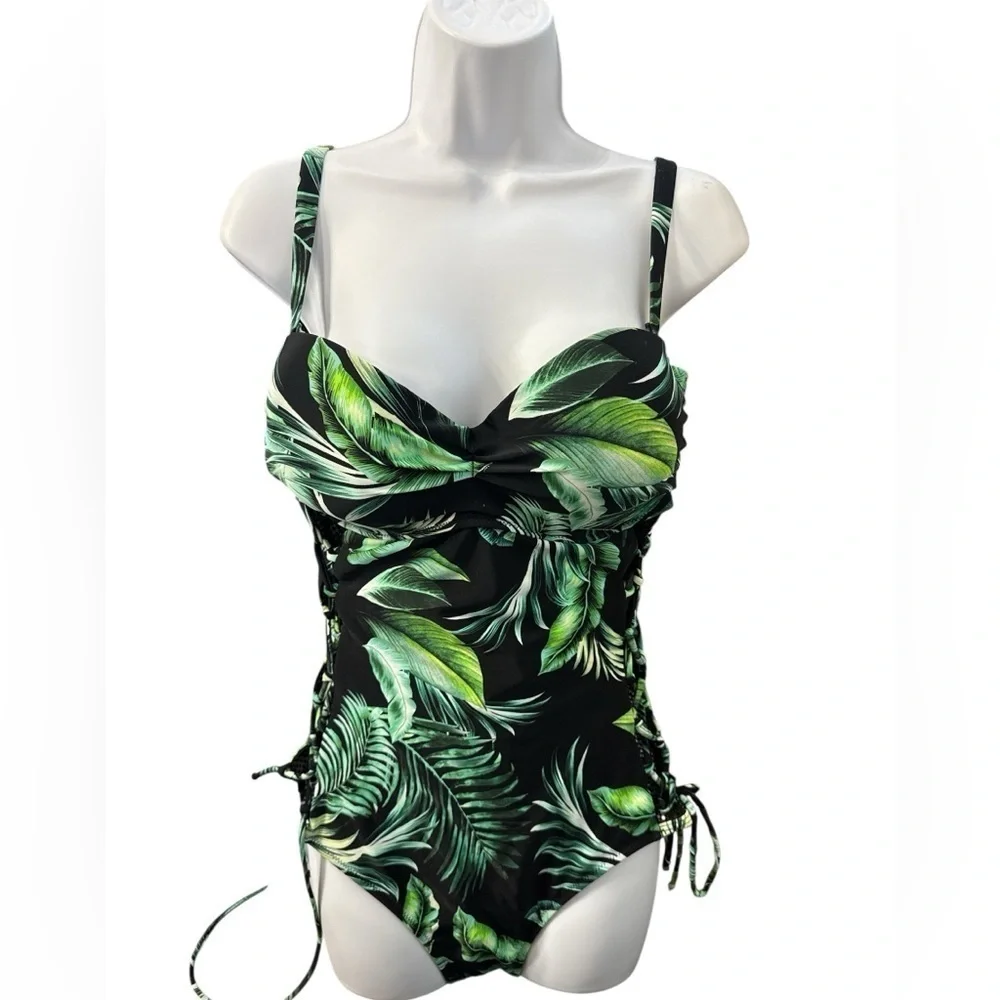 Miss Linda Tropical Palm Print One Piece Swimsuit US 14 NWT